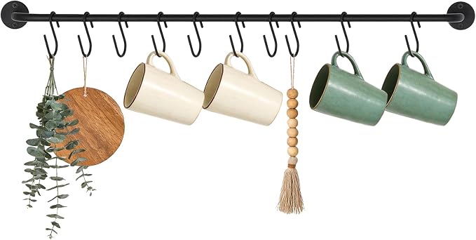 Mkono Wall Mounted Mug Holder, Coffee Cup Hanger Rack with 10 Hooks, 1 Pack | Kitchen Rod, Space Saving, Easy Assembly, Wall & Under Cabinet, Durable Metal, Kitchen Dining Bar Organizer, Multi-Function by Mkono