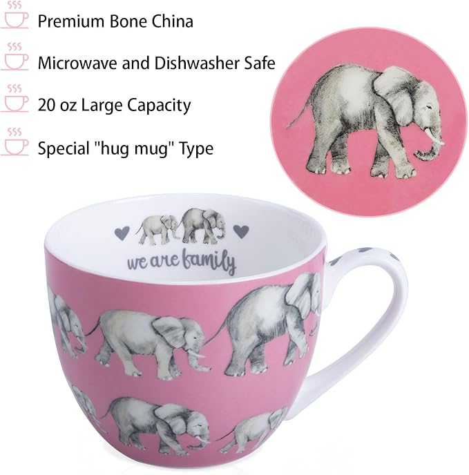 Premium 20 oz Bone China Elephant Hug Mug – Cute Elephant Design for Coffee & Tea, Ideal Holiday, Birthday, and Christmas Gift for Family and Friend, Designed in England by Harvest Green Studio - Image 4