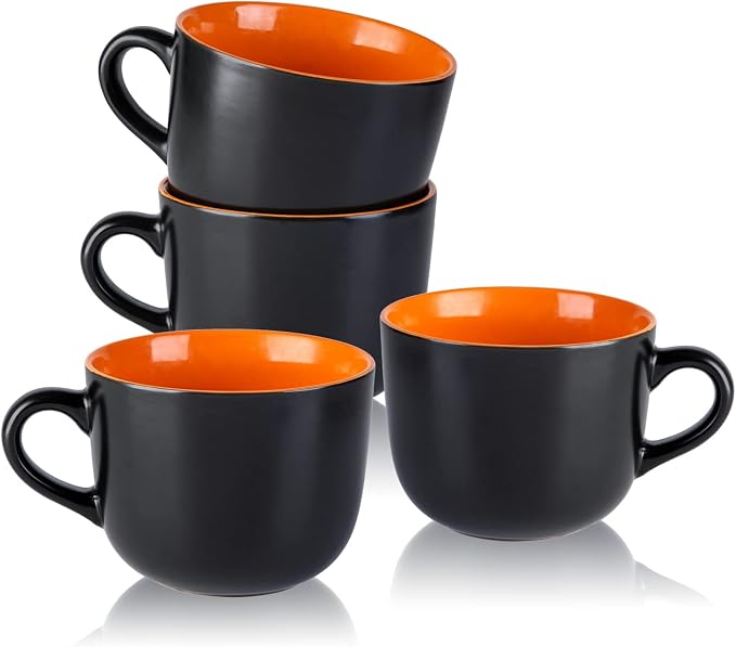 AmorArc 24 oz Soup Mugs with Handles, Jumbo Ceramic Bowls Mugs Set with handles for Coffee Cereal Cappuccino Snacks, Microwave&Dishwasher safe Soup Cups for Meal-Orange by AmorArc