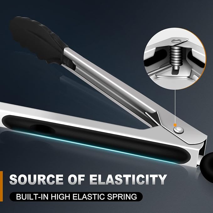 Kitchen Tongs Up To 600°F Silicone Tongs for Cooking 3Pcs 7,9,12 IN | Heat Resistant 600 Degrees,Heavy Duty Stainless Steel Locking Tong for Cooking with Silicone Tips Non-Stick Black - Image 4
