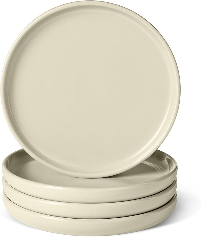 Amazon Basics Glazed Stoneware Salad Plates, Ceramic 4-Piece Set, Microwave, Dishwasher and Freezer-Safe, Stain-Resistant, 8.3 in., Ivory by AmazonBasics