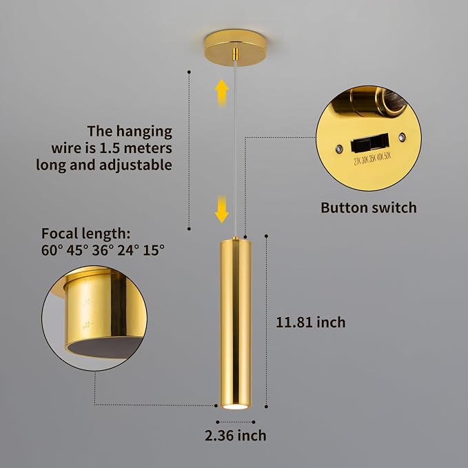 LED Pendant Lights Modern Island Lights Ceiling Hanging Spotlight | Zoomable15°-60°,5CCT/2700K-5000K,Dimmable,12W,Unique Pendant Lighting for Kitchen Island Bar,Gold - Image 5