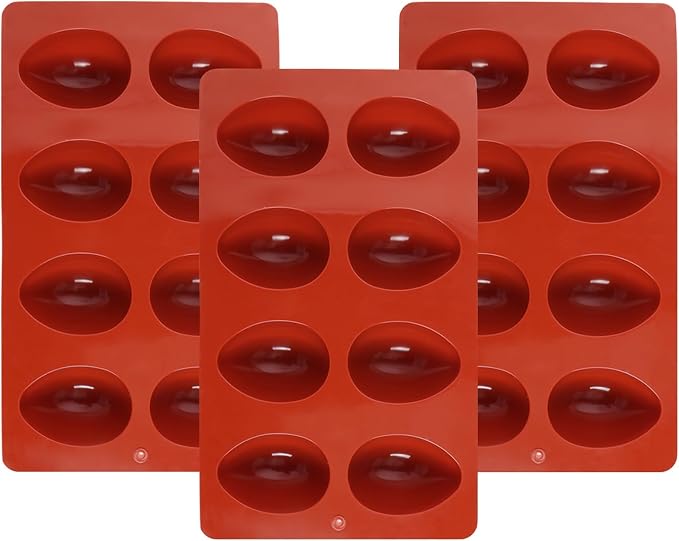 3Pack Silicone Egg Molds 8 Cavity Easter Silicone Candy Mold 3D Egg-Shaped Silicone Baking Mold for Chocolate, Jello, Mini Cakes, DIY Desserts, Candy, Ice, Pudding, Baking (3, Brick Red) by Unknown