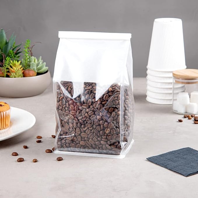 Bag Tek 5.1 x 4.1 x 11.2 Inch Tin Tie Bags With Windows, 100 Resealable Bakery Bags With Windows - Flat Bottom, For Cookies or Coffee Beans, White Cotton Paper Tin Tie Bags - Restaurantware - Image 3