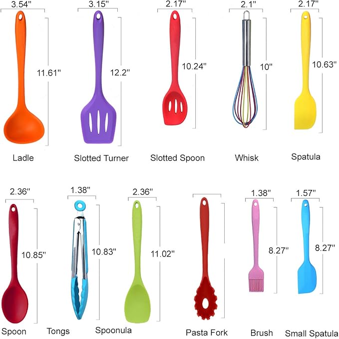 Kitchen Utensil Set - 11 Cooking Utensils - Colorful Silicone Kitchen Utensils - Nonstick Cookware with Spatula Set - Colored Best Kitchen Tools Kitchen Gadgets(Multi) - Image 2