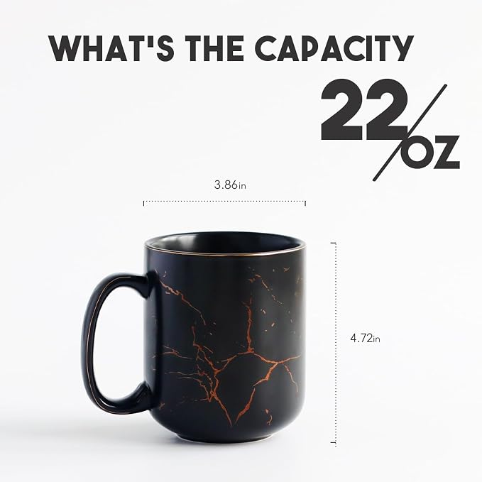 harebe 22 OZ Ceramic Extra Large Black Gold Marble Coffee Mug, Oversized Hot Tall Latte Mugs, Big Giant Cup for Men - Image 2