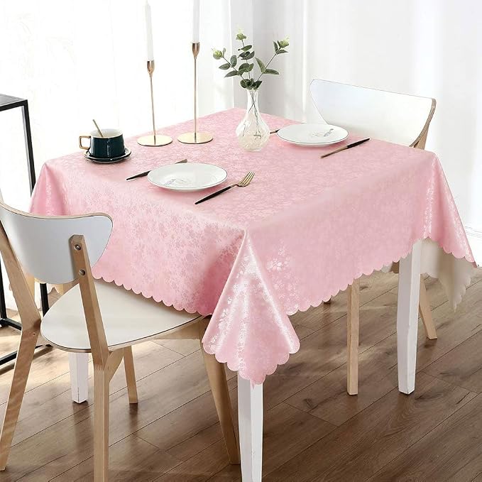 Smiry Square Waterproof Heavy Duty Vinyl Tablecloths, 54 x 54 Inch | Wipeable Washable Floral Embossed Table Cover for Kitchen and Dining Room, Indoor & Outdoor Use, Pink - Image 6