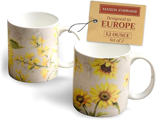 Maison d' Hermine Coffee Mug with Handles Tea Cups (12 Ounce, Pack of 2) | Fine Bone China Coffee Mugs for Hot Beverages Cappuccino Latte Home Restaurant Hotel Spring Summer -Candice by MaisondHermine