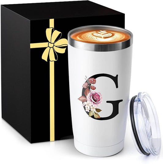 20 Oz Letter Insulated Coffee Cup with Lid Car Tumbler Travel Mug Happy Birthday Personalized Gifts Women Adult Who Have Everything Want Nothing Mom Cool Unique Special Christmas Initial Present by MNZZ