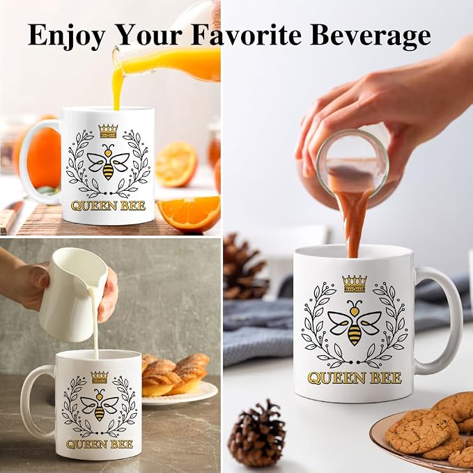 Queen Bee 11oz Double-Sided Ceramic Mug, Funny Beekeeper Mug for Women, Birthday Thank You Gifts for Bee Lover Boss Female Entrepreneur, New Business Owner Gifts, Employee Appreciation Present - Image 5