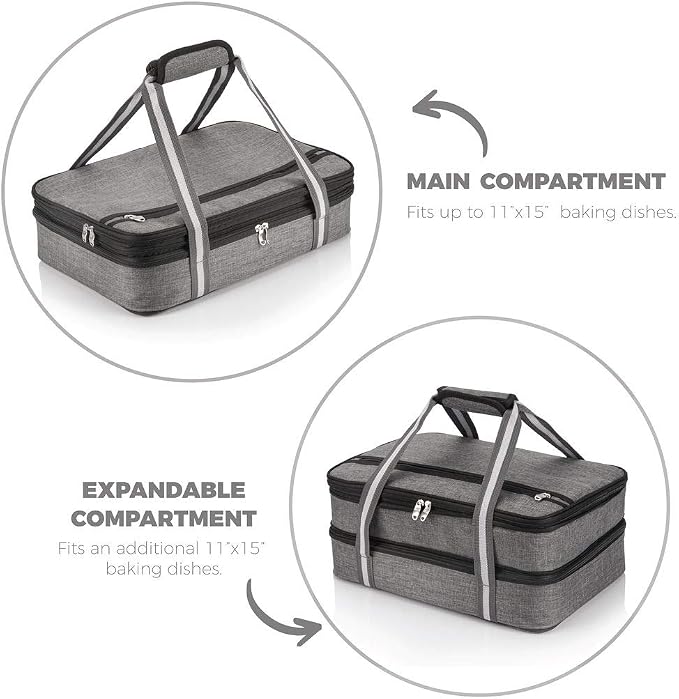 Stack Store Plus More Insulated Casserole Carrier for Hot or Cold Food, Lasagna Holder for Picnic, Potluck, Cookout - Fits 9” x 13” and 11” x 15” Baking Dish – Expandable Double Thermal Bag in Gray - Image 4
