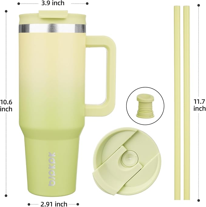 BJPKPK 40 oz Insulated Tumbler with Handle & Straw, Stainless Steel | Double Wall Vacuum Insulation, Leak Proof, BPA Free, Dishwasher Safe, Cupholder Friendly, Travel & Outdoor, Lime - Image 3