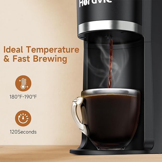 Small Single Serve Coffee Maker, One Cup Coffee Machine for K-Cup & Grounds | Portable Pod Coffee Maker, Fast Brew, 6 to 12 oz. Brew Sizes, One Button Design, Easy for Elder to Use, Space Saving, Black - Image 4