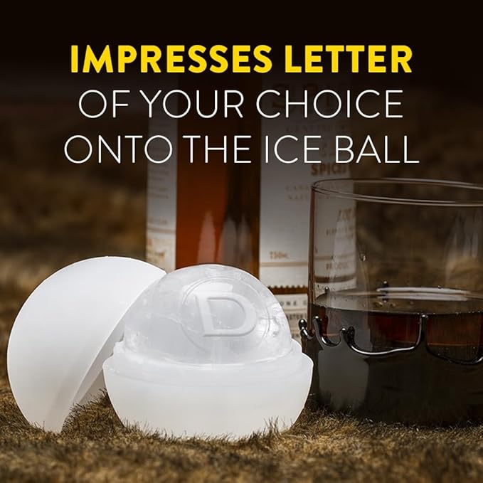 Pack of 2 Monogram Whiskey Ice Ball Maker Mold - Premium Silicone Sphere Mold A to Z letter Engraved - Ideal for Crafting Old Fashioned Cocktails – Easy Release & No Leak Design - ‘D’ letter