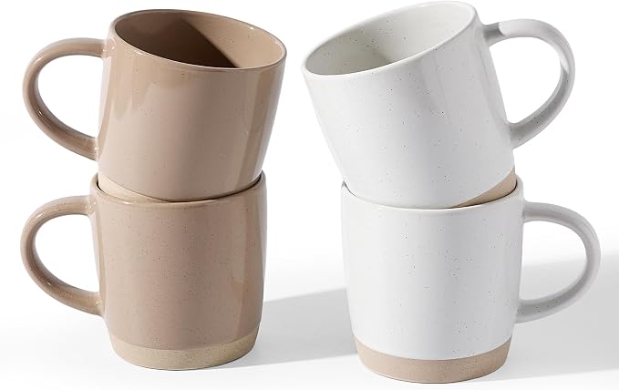 famiware Coffee Mugs for 4, 13 oz Mug Set, Dringking Cup with Handle for Coffee, Tea, Cocoa, Milk, Milkyway Serise, White+Cinnamon Brown by Famiware