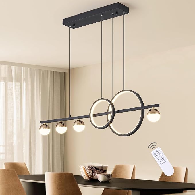 ORANOOR Modern LED Black Gold Chandelier, 39inch Dimmable LED Pendant Light | Linear Pendant Lights for Kitchen Island, 39in Globe Haning Pendant Chandelier Lighitng for Dining Room (2 Rings, 3000lm) ﻿ by ORANOOR