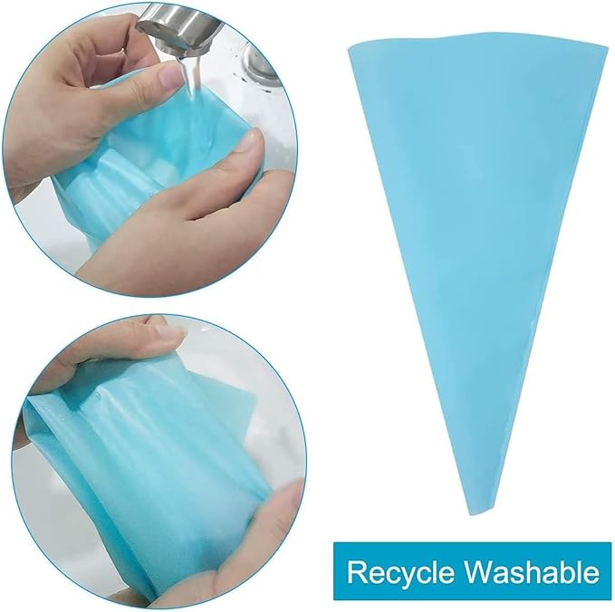 Silicone Icing Piping Bag,Reusable Cream Pastry Bag and 20× Stainless Steel Nozzle Set DIY Cake Decorating Tool(20×Nozzle, 2×Icing Cream Pastry Bag and 2 X Converter and 3×Scraper)