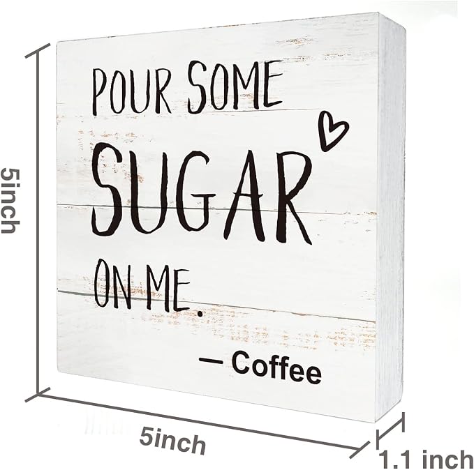 Coffee Wood Box Sign Kitchen Home Decor, Rustic Funny Pour Some Sugar on Me Wooden Box Sign Block Plaque for Wall Tabletop Desk Decoration Coffee Lover Gift - Image 2