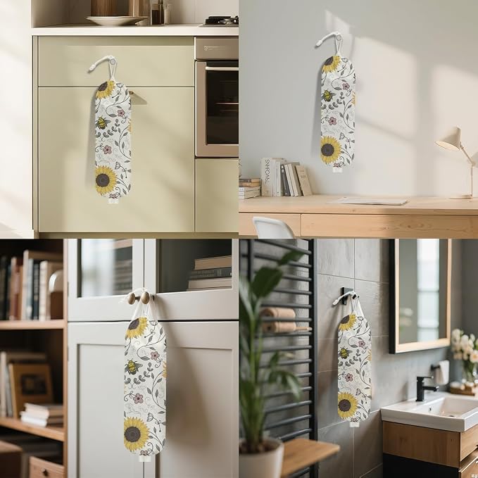 Cute Bee Plastic Bag Holder, Wall Mount Grocery Bag Holder for Plastic Bags | Vintage Rustic Sunflower Large Reusable Grocery Bags Storage Dispenser for Home Kitchen Pantry, Sunflower Gifts for Women - Image 6