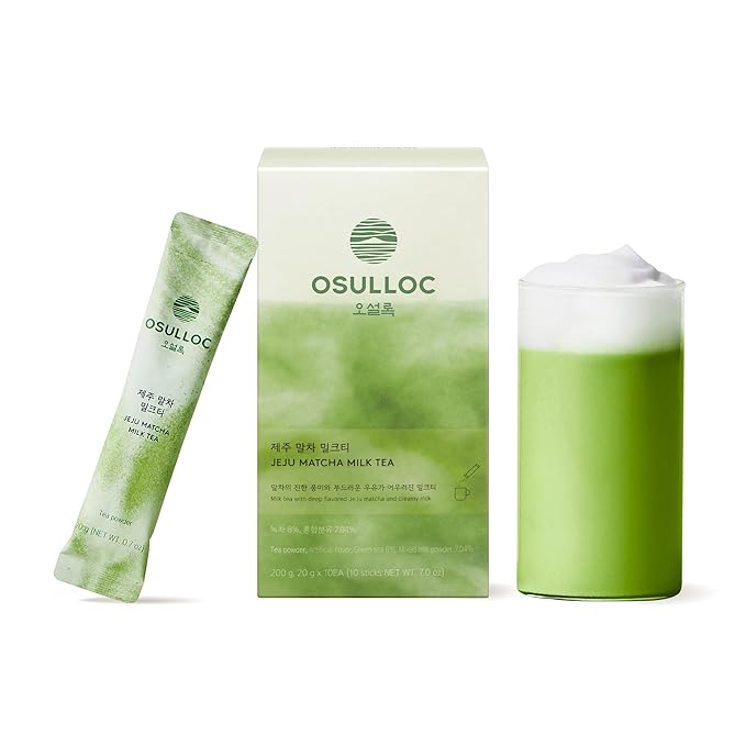 OSULLOC Jeju Matcha Milk Tea (7oz X 10 Packets), Easy on-the-go Stick type Powder Blended tea, Deep flavored matcha & creamy milk