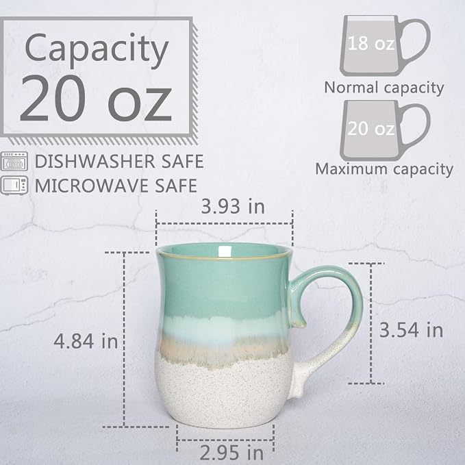 Bosmarlin Large Ceramic Coffee Mug, 20 Oz, Big Tea Cup for Office and Home, Dishwasher and Microwave Safe(20 Oz, Mint Green) - Image 2