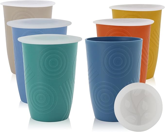 Homienly Wheat Straw Cups,Unbreakable Drinking Glasses 16oz,6-Pack Dishwasher Safe Cups with Lids for Parties,Beach-Colorful by HOMIENLY