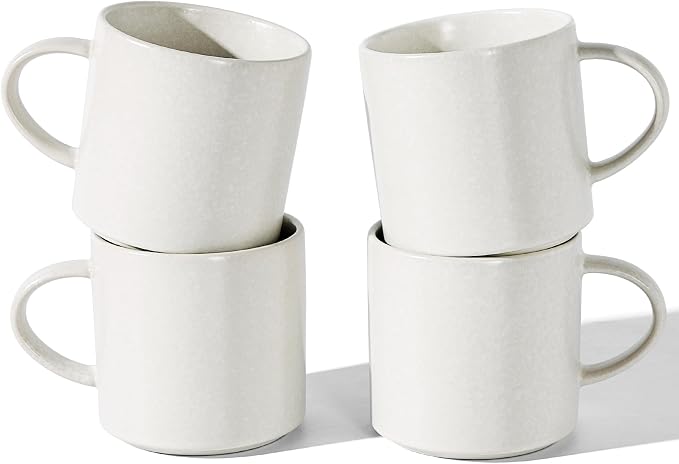 famiware Coffee Mugs Set of 4 Nebula 14oz Coffee Mugs, Ceramic Cup Set with Handle for Latte, Tea, Milk, Cappuccino, Cocoa, Matte Beige White by Famiware