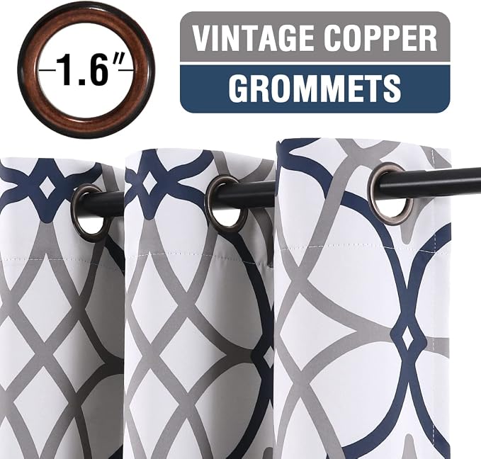 H.VERSAILTEX Blackout Curtains Printed Design 63 Inch Length 2 Panels Set Thermal Insulated Curtains for Bedroom Living Room Geometric Modern Grommet Window Drapes - Dark Denim and Grey - Image 2