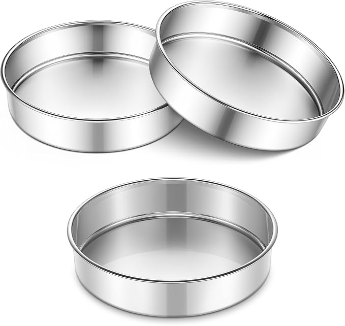 P&P CHEF 9 Inch Cake Pan Set of 3, Stainless Steel Round Cake Baking Pan | Layer Cake Tin Bakeware for Cooking Steaming, Ideal for Birthday Wedding Anniversary, Fit for Home & Commercial Use by PPCHEF
