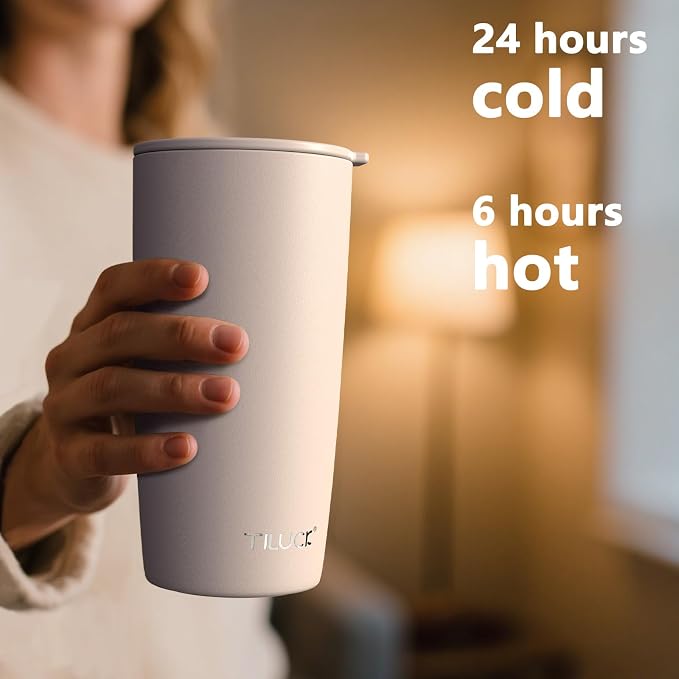 TILUCK 20 oz Insulated Coffee Tumbler with BPA-Free Lid | Travel Coffee Mug, Dishwasher Safe, Cup Holder Friendly, Double-Wall Vacuum Insulation for Hot & Cold Drinks, MatteSakuraPink - Image 3