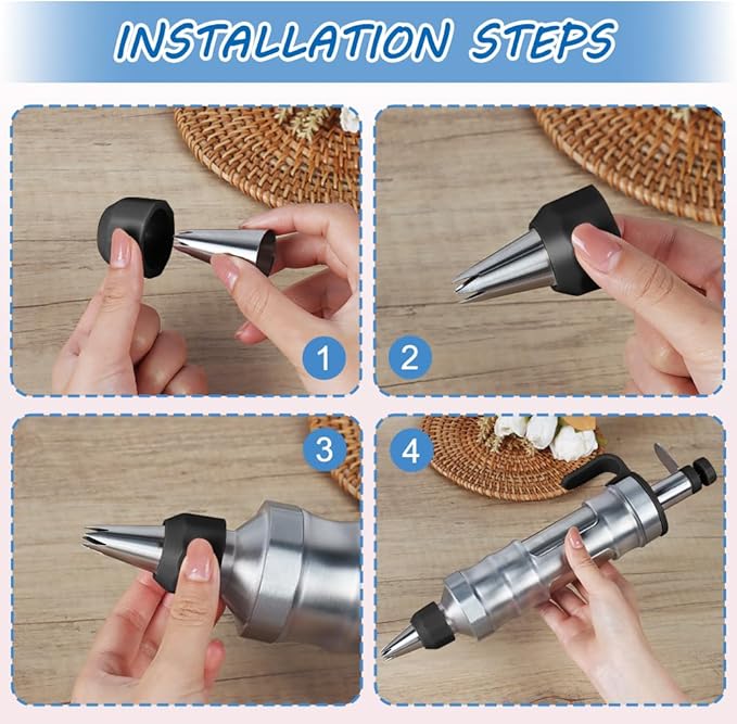 Dessert Decorating Syringe Set,Frosting Piping Kit Stainless Steels Cake Decorating Kit with 6 Icing Piping Tips 3 Cream Scraper for Frosting Cream to Make Cupcakes