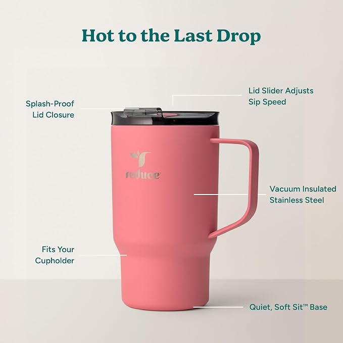 REDUCE Hot1 18 oz Hot1 Stainless Steel Insulated Mug with Temperature Adjusting Lid - Dual-Wall Vacuum, Cupholder Friendly - Keeps Drinks Hot for 6 Hours - Ideal for Coffee, Tea & Other - Baked Clay - Image 4