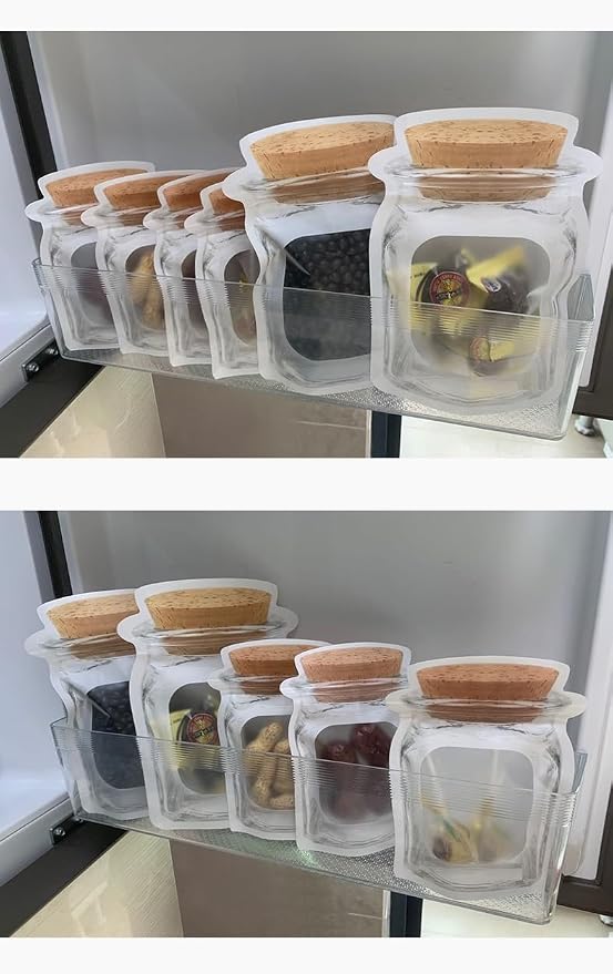 20Pcs Stand Up Clear Front Cork Mason Jar Pattern Zipper Mylar Bag Plastic Pouch Portable Cute Bottle Shape Food Preservation Smell Proof Packaging Pouches 7.8x5.5+2.7in (20x14+7cm) - Image 4
