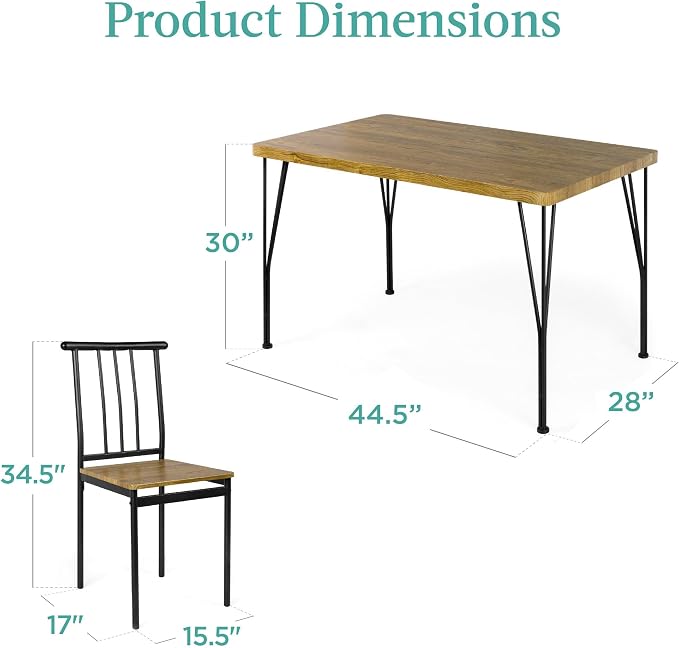 Best Choice Products 5-Piece Metal and Wood Indoor Modern Rectangular Dining Table Furniture Set for Kitchen, Dining Room, Dinette, Breakfast Nook w/ 4 Chairs - Brown - Image 7