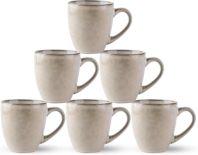 GBhome Ceramic Coffee Mugs Set of 6, 12oz Stoneware Coffee Mugs Set For Dad Mom Women MEN, Light Weight Coffee Cups for Latte/Tea/Beer/Hot Cocoa, Dishwasher & Microwave Safe,Cappuccino by GBhome