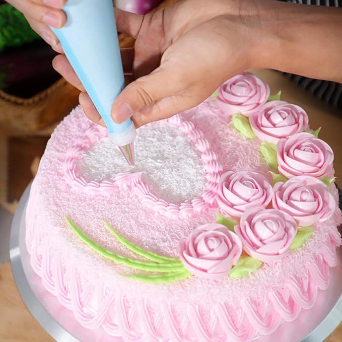 FLEXMAN 33Pcs Cake Decorating Kit, Cake Turntable Base Cake Leveler with 24 Decorating Nozzles, Cake Turntable Set with Scraper Pastry Nozzle Set Baking Tool
