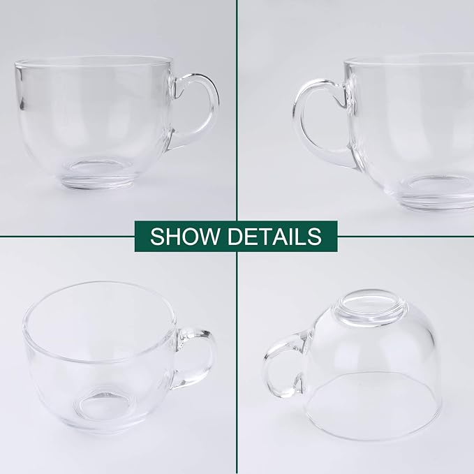 Maredash 16oz Glass Jumbo Mugs With Handle 6pcs | For Coffee, Tea, Soup,Clear Drinking Cup - Image 2