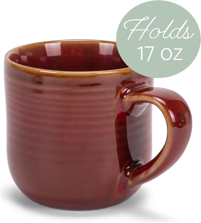 Elanze Designs Glossy Reactive Glaze Large 17 Fluid Ounce Everyday Kitchen Food Grade Ceramic Stoneware Coffee Mug Cup with Comfort Curved Handles, Set of 4, Burnt Auburn Red - Image 3