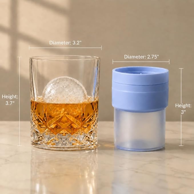 12-Piece Whiskey Gift Set with 6 Whiskey Glasses & 6 Ice Ball Molds | 11 oz rocks glasses with BPA-free large ice ball molds for bourbon, scotch, cocktails, home bars and gifting - Image 8