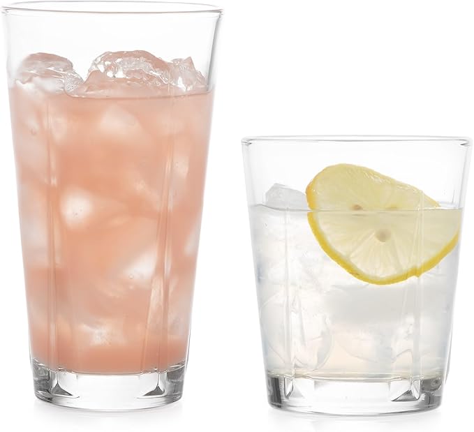 Libbey Monterrey Everyday Drinking Glasses Set of 8, Geometric Shape DOF and Glass Tumbler Set, All Purpose Kitchen Glassware Set for Water Cocktails by Libbey
