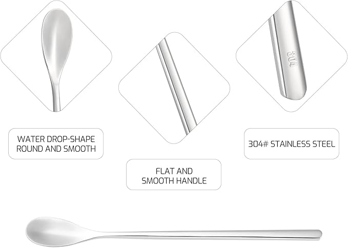 8-Piece 6.2-Inch Long Handle 304 Stainless Steel Coffee Spoons for Coffee, Cocktails, Iced Tea, Milkshakes, Smoothies, Ice Cream - Perfect for Coffee Bar, Home Kitchen, Office, Bars, and Restaurant