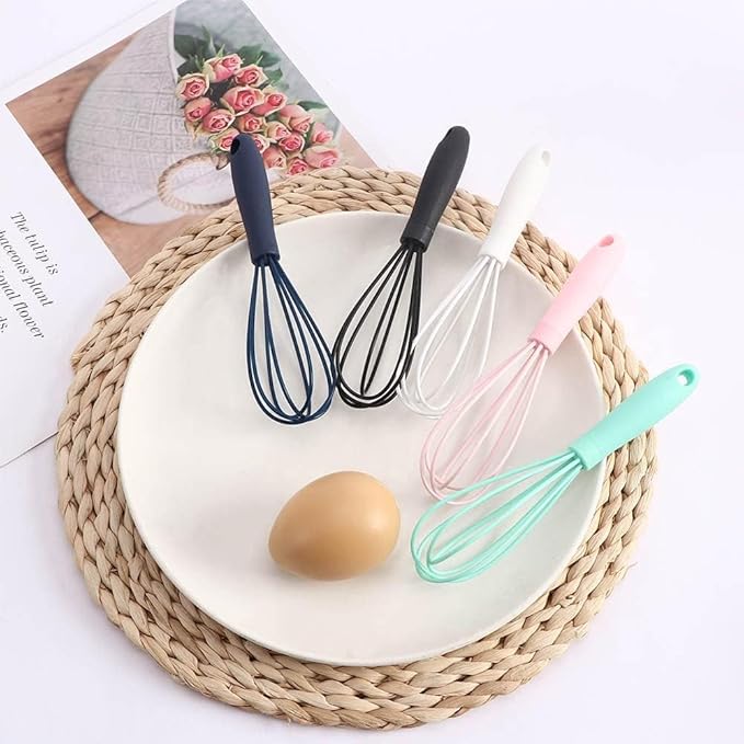 1Pc Black Mini Silicone Non-Stick Whisk, Milk and Egg Beater Blender, Hand Egg Mixer, Kitchen Whisks for Cooking, Baking, Mixing, Stirring, 6.7inch