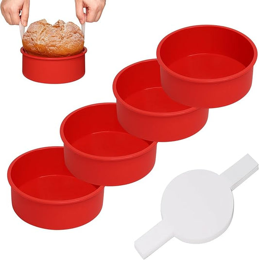 Alimat PluS 6 Inch Cake Pans Silicone, 4 Pack Round Cake Molds with 100 Pieces Parchment Paper, Small Cake Pans for Multilayer Cakes, Puddings