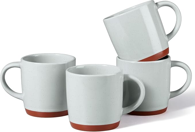 E-far Ceramic Coffee Mug Set of 4, 12oz Stoneware Coffee Cup with Handle, Porcelain Tea Cups, Modern Farmhouse Latte Mug Gift Set for Women & Men, Microwave Safe, Speckled Gray by E-far