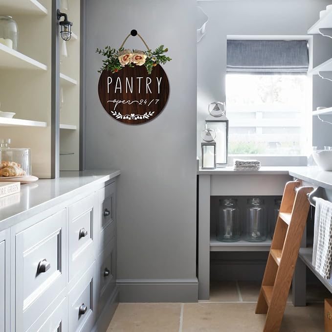 Pantry Sign Pantry Wall Decor Farmhouse Pantry Sign Wooden Rustic Pantry Sign Retro Pantry Hanging Sign Wooden Art Printed Decor for Home Pantry Room Holiday Decoration, 11x11 Inch - Image 5