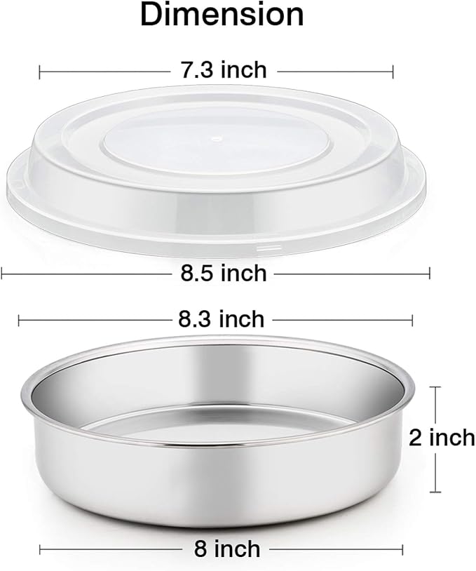 TeamFar 8 Inch Cake Pan, Stainless Steel Round Baking Pans with Lids-8 PCS | Smash Cake Pan Tins, Baking Steaming Serving for Wedding Bakery Camping Picnic, Oven & Dishwasher Safe(4 Pans + 4 Lids) - Image 2