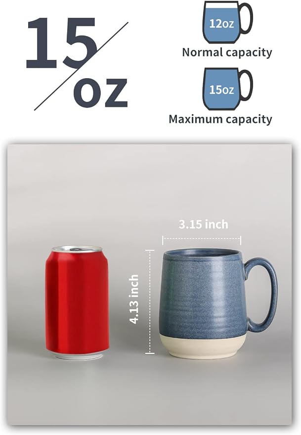 HASENSE Ceramic Large Coffee Mugs Set of 4-15 Ounce Porcelain Coffee Cups Set with Handle Perfect for Tea, Cocoa, Latte, Milk and Cappuccino, Modern Tea Cups Set for Man and Woman, Dark Blue - Image 3
