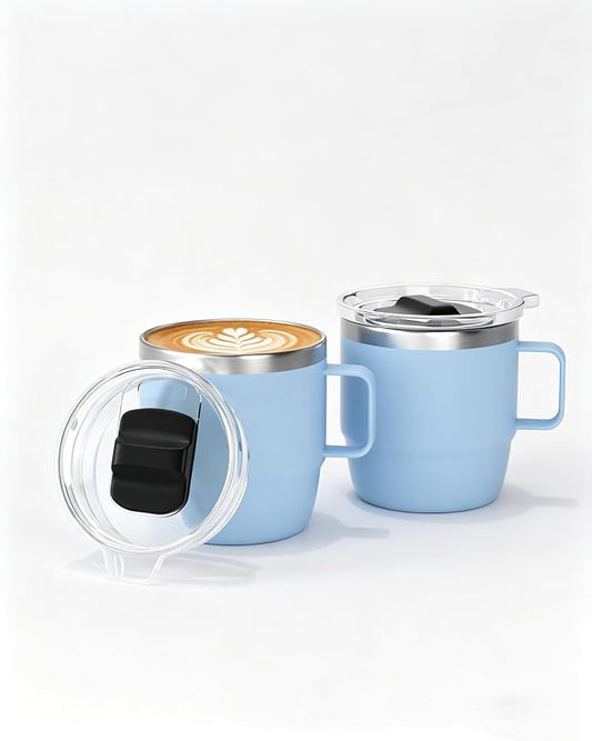 6 oz Stackable Mug, Stainless Steel cup with handle, Vacuum Insulated Espresso/Coffee Mug, shot Glass Set for 2-Piece Set for Coffee, Spirits, Wine, Tea-Sky Blue by ZREGGUR
