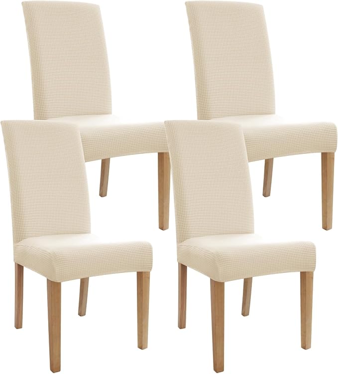 Dining Room Chair Covers,Chair Covers Set of 4, Soft and Stretchy,Cat Scratch Protection, Cream White, Jacquard Fabric, Dining Chair Cover Banquet Wedding, Kitchen, Hotel, Celebration by WelcometoPromindflyplka