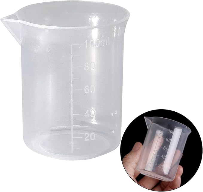 Waziaqoc 100ml/3.4oz Plastic Graduated Beaker (3 Pack), Transparent PP Measuring Cup Mixing Cup for Kitchen Lab